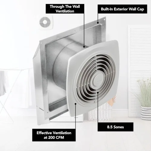 Miniatura 2 de Broan-NuTone 509 - Ventilador de ventilación a través de la pared, cubierta blanca, 200 CFM, 8.5 Sones, 8