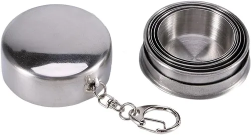 Miniatura 2 de Walfront Taza plegable de acero inoxidable con llavero, vaso de chupito portátil retráctil para camping, senderismo, beber al aire libre