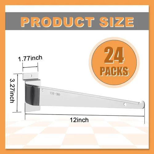 Miniatura 3 de Therwen 24 piezas de 12 pulgadas cromo Slatwall soporte de estante para cuchillos con soportes de metal para labios, ganchos para colgar Slatwall