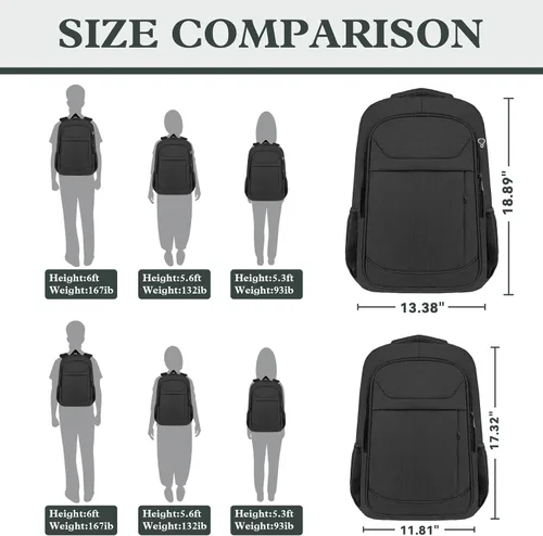 Miniatura 7 de Mochila de viaje para laptop de 17 pulgadas, resistente mochila de viaje profesional para hombres y mujeres, mochila de viaje para computadora Negro