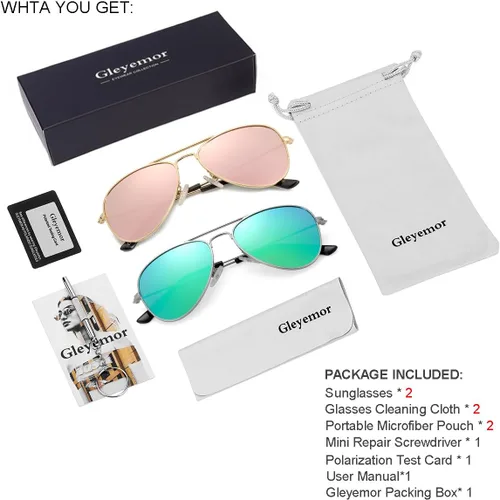 Miniatura 99 de Gleyemor Lentes de sol polarizados estilo aviador para niños y niñas, jóvenes, adolescentes, dos tamaños de 1.969 in y 2.047 in