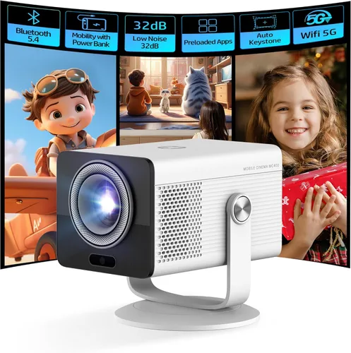 HP MC400 Mini proyector inteligente portátil con WiFi y Bluetooth, soporte 4K de corto alcance y 1080P, espejo de pantalla inalámbrico, aplicación y