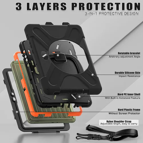Miniatura 2 de 360 Rotation Case for Galaxy Tab ActivePro/Tab Active4 Pro/Active 5 Pro 10.1" Sturdy Cover Rotate Ring Stand Shoulder Carrying Strap Hand Strap