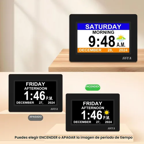Miniatura 8 de SSYA Reloj de demencia para personas mayores, reloj digital con fecha y día de la semana, DST automático, reloj despertador con calendario grande