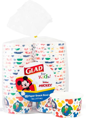 Glad para Niños Cuencos Desechables de Papel para Aperitivos de Disney Mickey & Friends, Tapas No Incluidas - Resistentes, Aptos para Microondas,
