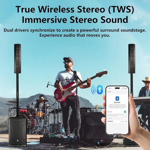 Miniatura 4 de PRORECK 900EX - Sistema PA portátil de columna de matriz de línea pico de 2000 W, subwoofer alimentado de 12 pulgadas con DSP integrado, TWS