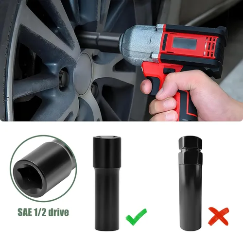Miniatura 6 de Llave de Vaso Pequeña de 6 Puntas para Tuercas de Rueda, Herramienta Cuadrada de Impacto de 1/2 Pulgada – Remueve Fácilmente Pernos/Tuercas de Rueda