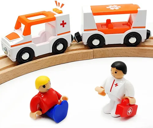 Miniatura 10 de Set de vagones de tren de madera con pista Accesorios para pista de tren con excavadora y camión volquete Vehículos pequeños Vagones de tren