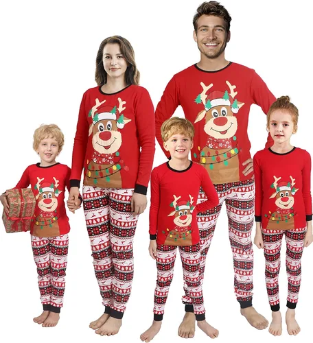 Miniatura 12 de Pijamas familiares a juego de Navidad pijamas de algodón para vacaciones