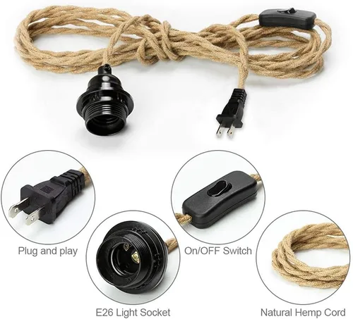 Miniatura 2 de Cable de luz colgante industrial de 15 pies - Accesorio de luz colgante enchufable, Cable de lámpara colgante estilo granja de 15 pies