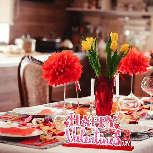 Miniatura 3 de Sumind 3 piezas de decoración de mesa de madera para el día de San Valentín para el hogar, centro de mesa de San Valentín para comedor, oficina