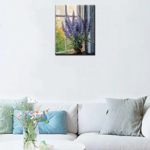 Miniatura 3 de Tucocoo Kit de pintura de lavanda por números con pinceles y pigmento acrílico sobre lienzo para adultos, diseño rústico de ventanas, arte floral