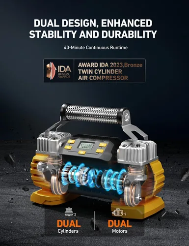 Miniatura 3 de AstroAI Bomba de inflado de neumáticos portátil de 160 PSI DC de alta resistencia con pantalla, cilindros duales y motores duales, compresor de aire