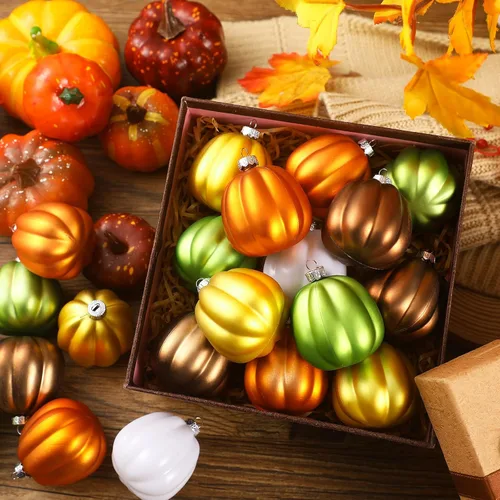 Miniatura 5 de Tigeen 12 adornos colgantes de calabaza de Acción de Gracias, mini calabaza, adornos colgantes de árbol, decoraciones de bolas para árbol, fiesta