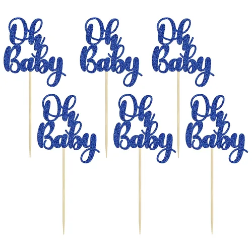 Miniatura 3 de Gyufise 36 piezas Oh Baby Cupcake Toppers Glitter Baby Shower Oh Baby Cupcake Picks para revelación de género Baby Shower Niños Niñas Fiesta de Azul