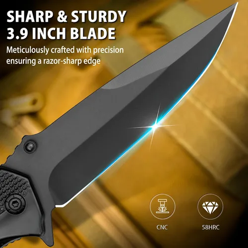 Miniatura 4 de NedFoss FA48 - Cuchillo de bolsillo para hombres, cuchillo plegable multiherramienta 5 en 1 con bloqueo de marco, abrebotellas, rompevidrios