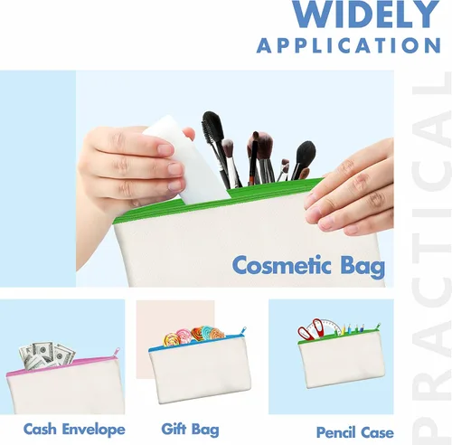 Miniatura 5 de Paquete de 8 bolsas de lona coloridas con cremallera, bolsas para manualidades DIY, bolsas de lona de viaje para maquillaje, cosméticos, artículos