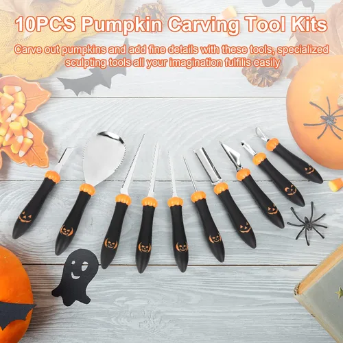 Miniatura 5 de CHRYZTAL Kit de tallado de calabaza herramientas de Halloween, juego profesional de tallado resistente, acero inoxidable de doble cara herramienta