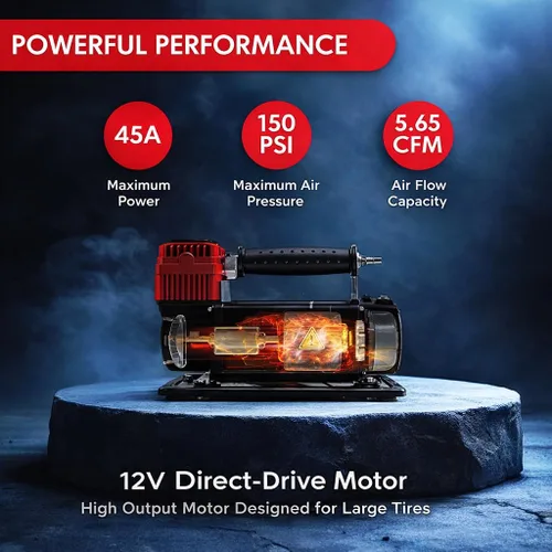Miniatura 5 de Compresor de aire portátil de 12 V, inflador de neumáticos de alta resistencia de 5.65 CFM para camiones, SUV y vehículos todoterreno, bomba de aire