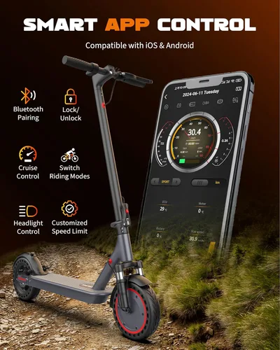 Miniatura 4 de Patinete eléctrico para adultos, motor de 500 W con suspensiones dobles, velocidad máxima de 22 MPH y alcance de 22 millas, neumático sólido de 10