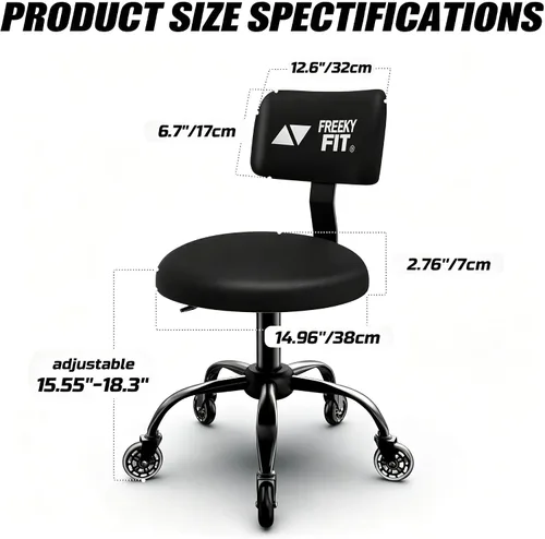 Miniatura 2 de Taburete Rodante de Taller con Ruedas, Silla de Garaje para Mecánicos con Altura Ajustable 39.5-46.5 cm, Asiento Giratório Resistente para Garaje