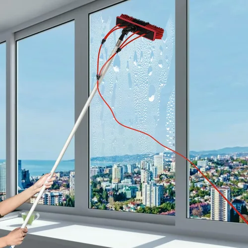 Miniatura 7 de Kit de poste de alimentación de agua, poste de limpieza de ventana ajustable de 26.2 ft de altura, cabezal de cepillo giratorio de 180°, cepillo