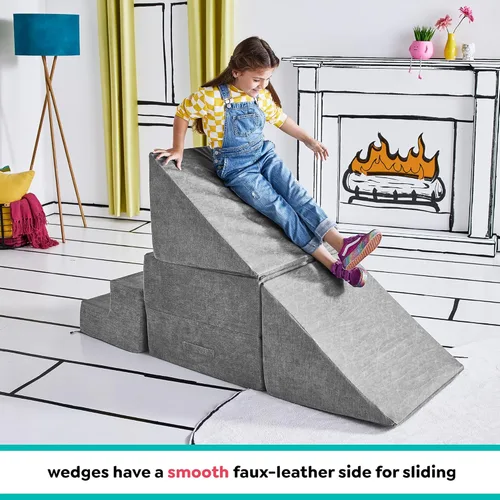 Miniatura 5 de Sofá de Juego para Niños y Pequeños de Yourigami, Juego de Sofás para Sala de Juegos, Diseño Modular Duradero, Gris Montaña