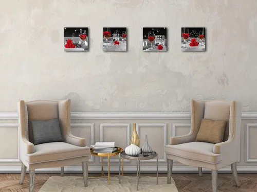 Miniatura 3 de Biufo Lienzo de cocina, impresiones artísticas de pared con rosas de vino blanco y negro, pintura floral para comedor, restaurante, decoración