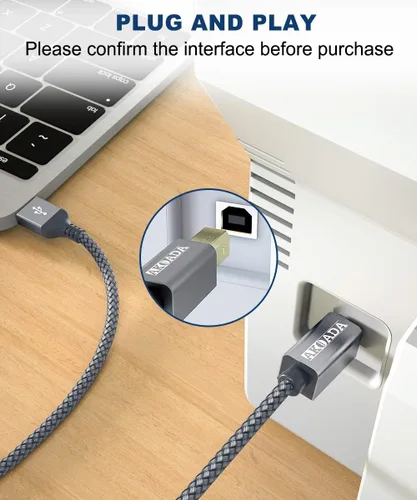 Miniatura 3 de AkoaDa Cable de impresora USB 2.0 de 20 pies, USB tipo A macho a B macho, cable de escáner de alta velocidad compatible con HP, Canon, Dell, Epson