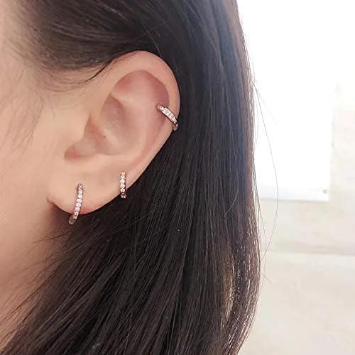 Miniatura 5 de 3 pares de aretes de aro pequeños de plata de ley con circonita cúbica Aretes de aro pequeños para cartílago para mujer