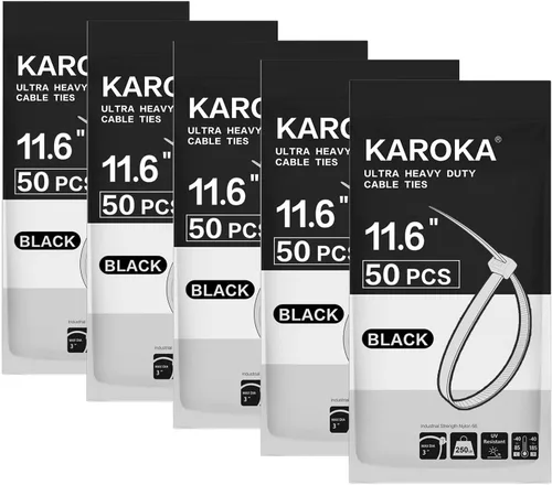 Miniatura 7 de Bridas de cremallera de 8 pulgadas resistentes con resistencia a la tracción de 120 libras, bridas negras para cables, 100 piezas Karoka