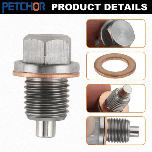 Miniatura 3 de Tapón magnético de drenaje de aceite de acero inoxidable M12 x 1.5, bandeja del motor con arandela de cobre e imán de neodimio, compatible