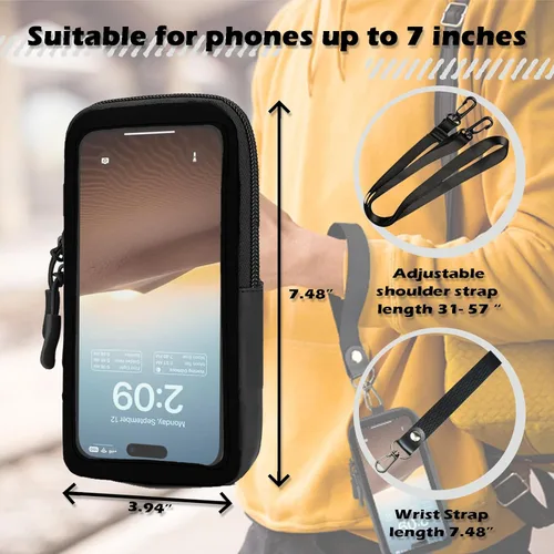 Miniatura 3 de Funda de bolsillo para teléfono con cordón cruzado ajustable y correa para la muñeca, bolsa de teléfono celular transparente compatible con pantalla
