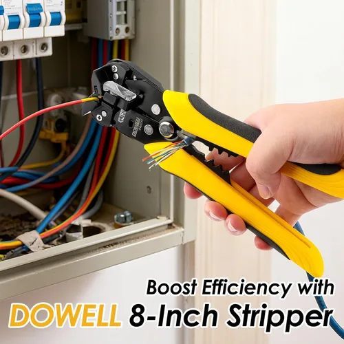 Miniatura 5 de DOWELL Pelacables automático 10-24 AWG, herramienta multifuncional 3 en 1 para pelar, cortar y engarzar, herramienta eléctrica duradera de alta