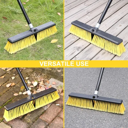 Miniatura 2 de Escoba de empuje de 18 pulgadas para exteriores, escoba resistente con mango largo de 63 pulgadas para terraza, entrada, garaje, patio, limpieza