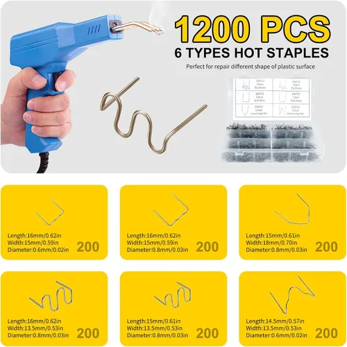 Miniatura 4 de Kit de soldadura de plástico: 1200 grapas de soldadura en caliente, 1 malla de reparación, 10 varillas de soldadura de polipropileno negro y 10