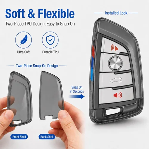 Miniatura 2 de IUIU Funda para llavero color ahumado, protector de llavero negro, funda de TPU premium compatible con BMW serie 1, 2, 3, 5, 6, X1, X2, X3, X5, X6