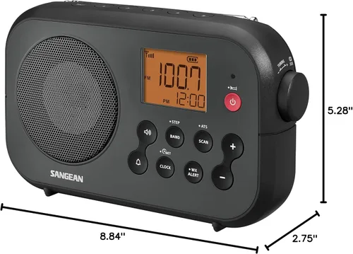 Miniatura 4 de Sangean PR-D12 Radio portátil AM/FM NOAA Weather Alert Digital Tuning portátil, color negro