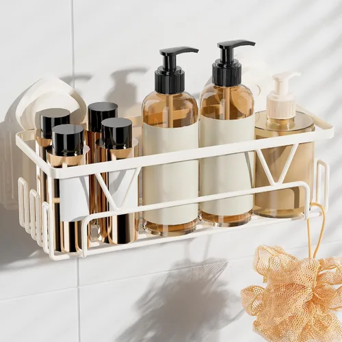 Miniatura 11 de KEGII Organizador de ducha con ventosa con ganchos, estante de succión de ducha de gran capacidad, organizador de baño resistente, soporte de champú