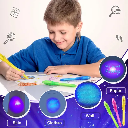 Miniatura 5 de Joycover Bolígrafo de tinta invisible con luz UV para niños, 28 unidades de bolígrafos espías para niños de 4 a 8 a 12 años, suministros de fiesta