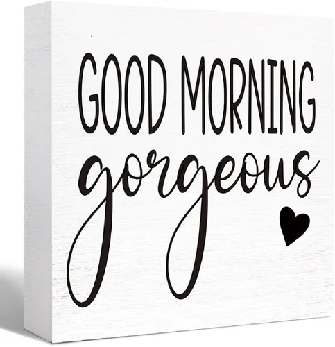 Miniatura 11 de Divertido letrero de madera negra para baño, con texto en inglés "Good Morning Gorgeous Wood Block" para baño, estante de baño, baño, hogar, mesa