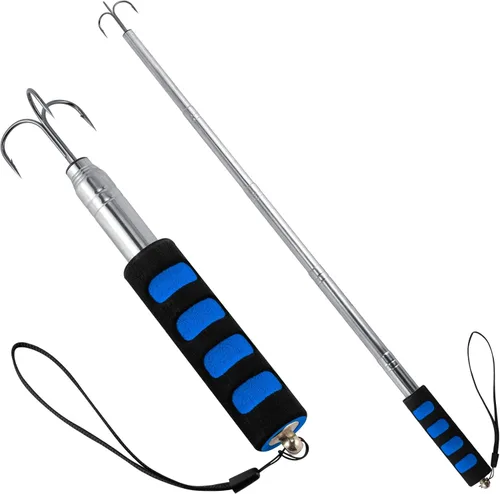 Alwonder Gaff de pesca telescópica, Lanza de pesca en hielo de triple gancho de acero inoxidable, Poste telescópico de aleación de aluminio con