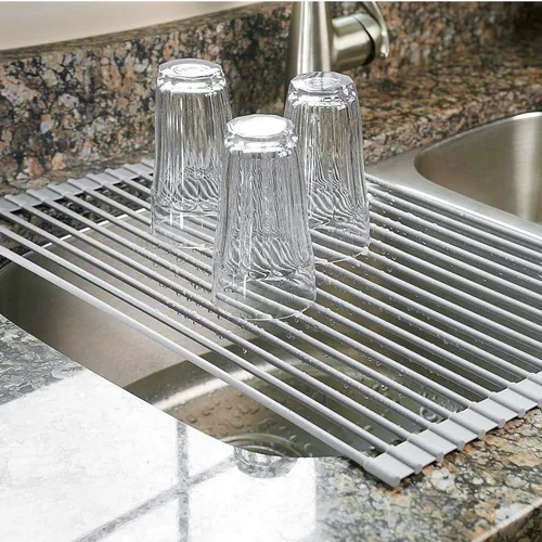 Miniatura 2 de iPEGTOP Escurreplatos de cocina en fregadero, inoxidable, en encimera o extensibles sobre el fregadero con soporte para utensilios negro, acero