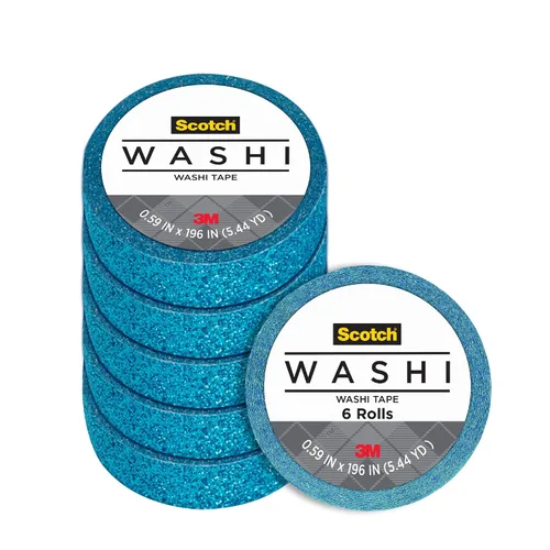 Scotch Expressions rollo cinta de purpurina, 0.59 x 196 pulgadas, color azul petróleo, 6 rollos (C514-BLU)