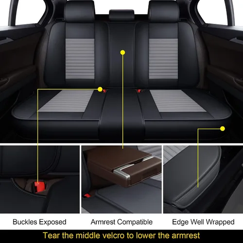 Miniatura 8 de LINGVIDO Fundas de asiento de automóvil, transpirables e impermeables, de piel sintética para autos, SUV, camiones, sedán, funda universal Gris +