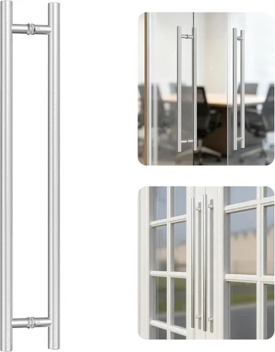 Miniatura 12 de Ranbo Tirador de puerta de níquel cepillado antihuellas de 12 pulgadas de longitud total, manija de puerta trasera a trasera, distancia entre