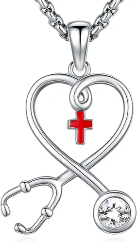 Miniatura 104 de Collar de alas de ángel de plata de ley 925, ángel de la guarda, enfermera RN caduceo, dije de ángel de cristal, joyería de regalo para mujer