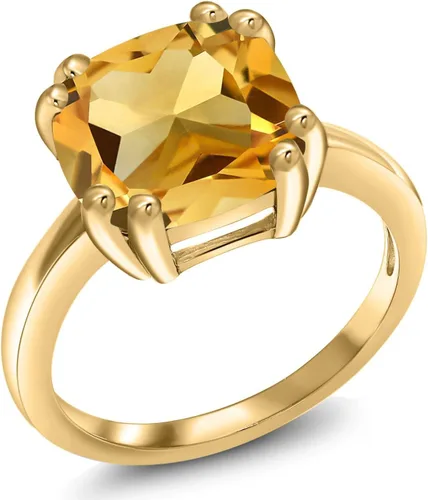 Miniatura 13 de Gem Stone King 3-5 Cttw Gemstone Birthstone Double Prong Solitaire Ring for Women 18K Yellow Gold Plated Silver Cushion 10MM Anniversary