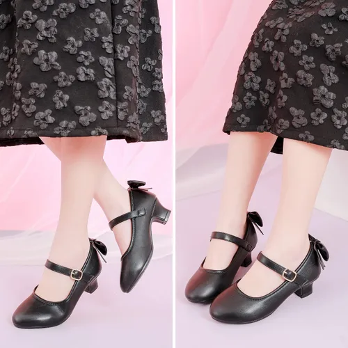 Miniatura 7 de Dufannie Zapatos de vestir para niñas, zapatos de tacón bajo de princesa, zapatos planos con purpurina para bodas y fiestas