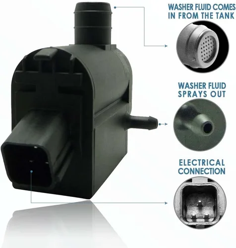 Miniatura 2 de 201525-232316E Bomba de limpiaparabrisas con arandela - Motor de arandela compatible con Hyundai, Kia - Reemplaza OEM #: 98510-1C100, 98510-26100